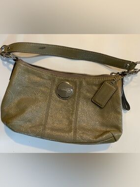Coach Olive Glossy Patent Leather Hobo Baguette